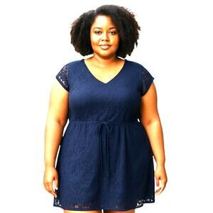 Cato 14W 16W Women's Blue Lace Short Sleeve Maxi Dress Plus Size 1X